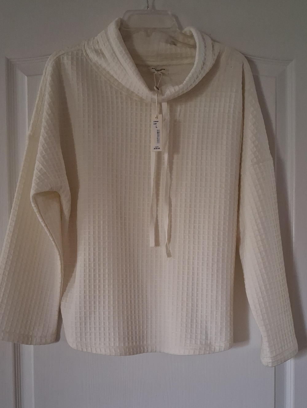 Max Studio Cream Waffle-Knit Cowl Pullover